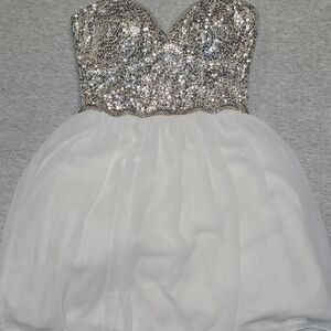 Silver Sequin Strapless Dress